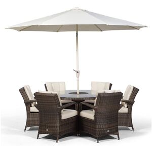 Arizona Round Rattan Patio Dining Set with Ice Bucket Drinks Cooler - Brown / 6 by Giardino