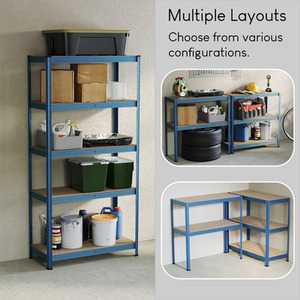 5 Tier Heavy Duty Adjustable Steel Garage Shelving Unit - 875kg Weight Capacity - Blue / 30cm by Vida Designs