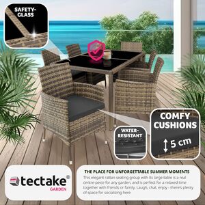 Rattan Garden Furniture Set 61 With Protective Cover - Nature/Dark Grey by tectake