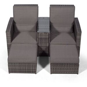 Nevada Double Reclining Rattan Sun Loungers Set - Grey by Giardino