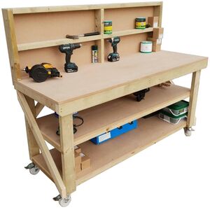 Mdf Top Workbench With Back Panel Double Shelf And Wheels by Arbor Garden Solutions