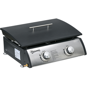 Outsunny Portable Gas BBQ Plancha Grill with 2 Burners - Silver by Outsunny