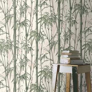 Bamboo Wallpaper Jungle Textured Vinyl - Green by Rasch