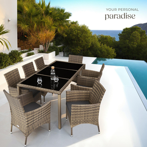Rattan Garden Furniture Set 81 With Protective Cover - Nature/Dark Grey by tectake
