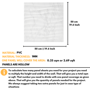 3D Wall Panels (50cm x 50cm) PVC Cladding Panel in Soft Wave Design by NOVECRAFTO