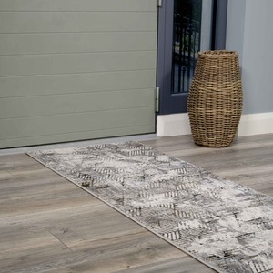 Grey Distressed Abstract Gold Geometric Motif Area Rug by The Rug House