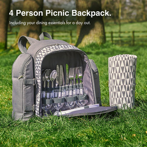 4 Person Picnic Backpack with Dining Set - Grey by VonShef