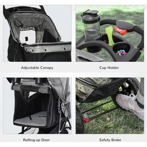 Pawhut Folding 3 Wheel Pet Stroller - Grey by Pawhut
