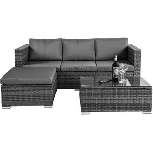 3-Piece Grey Corner Sofa Garden Rattan Set - Grey