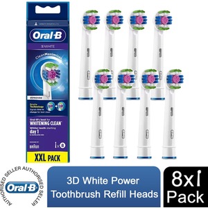 Oral-B 3D White Clean Maximiser Replacement Toothbrush Head, Pack of 4 or 8 - 8x / 22cm by Oral-B