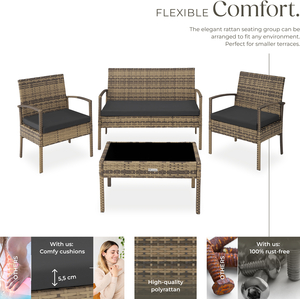 Sparta Rattan Garden Furniture Set - Nature by tectake