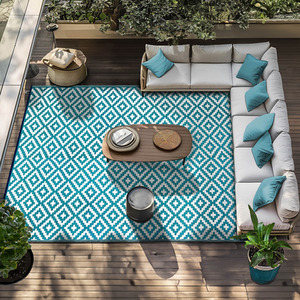 Teal Blue and White Green Decore Nirvana Reversible Outdoor Camping Rug - Teal Blue and White / 300cm by Green Decore