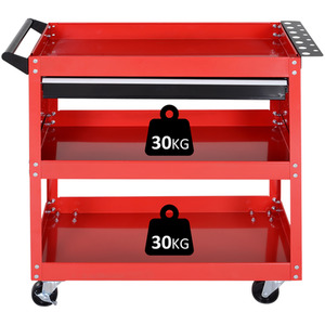 DURHAND 3-Tier Tool Trolley Cart Storage Shelf Roller Cabinet - Red by DURHAND