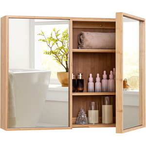 Bamboo Double Door Medicine Cabinet - Natural by Costway