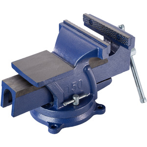 Bench Vice - cast iron, with anvil, rotatable, 2 locking screws - Blue / 15cm by tectake