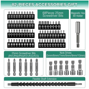 Cordless Electric Screwdriver 82 Peaces Set - Green