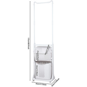 2 Tier Plastic Laundry Baskets with Hanging Rack and Wheels - White by lifeideas