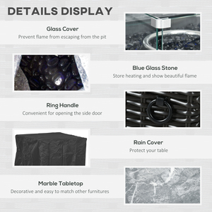 Outsunny 50,000 BTU Marble Desktop Rattan Gas Fire Pit Table - Black by Outsunny