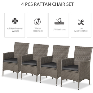 Outsunny 4PC Rattan Chair Patio Sofa Chairs Set - Grey / Metal Polyester Polyethylene by Outsunny