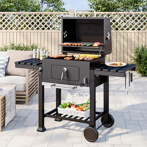 Mobile BBQ Cooker with Side Shelves - Black by Kidkid