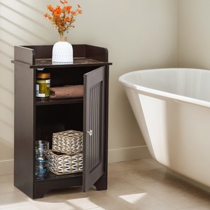 Bathroom Storage Floor Cabinet Door Cupboard Shelves Organiser - Brown by Gr8 Home