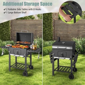BBQ Smoker with Wheels and 2 Foldable Side Shelves - Black by Wyld and Coco
