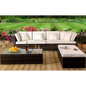 4 Piece Rattan Garden Patio Furniture Set - Brown by Comfy Living