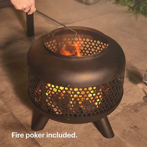 Star Design Fire Pit with Fire Poker - Black