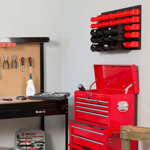 Wall Mounted Storage Bins Set of 2 - pegboards and 62 bins included - Black by tectake