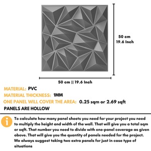 3D Wall Panels (50x50 cm) PVC Cladding Panel in 3D Diamond Design by NOVECRAFTO