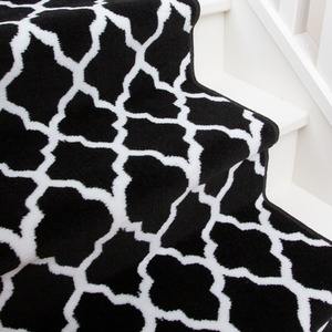 Black White Trellis Cut To Measure Stair Carpet Runner 70cm Wide - Black / 548cm by The Rug House