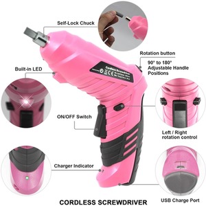 Portable Cordless Drill Set 46 Pieces - Pink