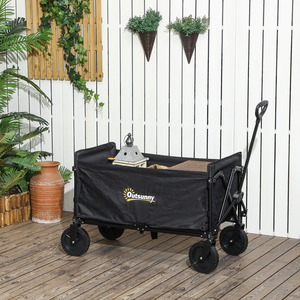 Outsunny 120L Outdoor Folding Trolley with Adjustable Handle - Black by Outsunny