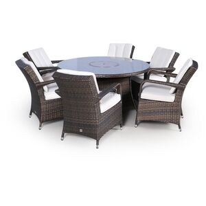 Arizona Fire Pit Round Rattan Patio Dining Set - Brown / 6 by Giardino