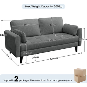 2 Seater Upholstered Sofa Couch with 2 Pillows - Dark Grey by Yaheetech