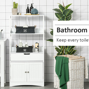 kleankin Bathroom Floor Cabinet Storage Unit - White by kleankin