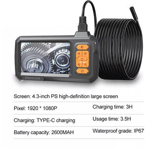 1080P HD Endoscope Camera with 4.3 Inch IPS Screen - Black / 2m