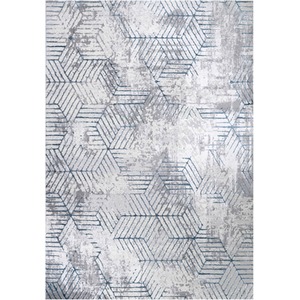 Blue Grey Distressed Abstract Geometric Motif Area Rug by The Rug House