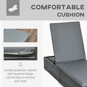 Outsunny Single PE Rattan Sun Lounger with Adjustable Back - Grey by Outsunny