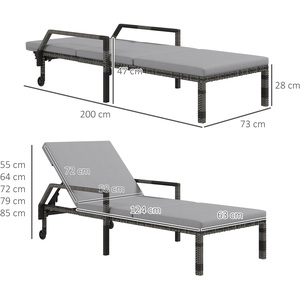 Outsunny Rattan Wicker Chaise Sun Lounger - Dark Grey by Outsunny