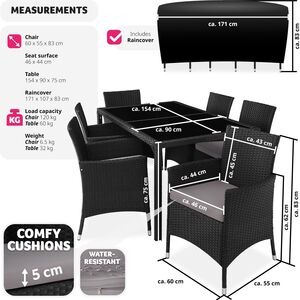 Rattan Garden Furniture Set 61 With Protective Cover - Black/Grey by tectake