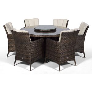 Savannah Round Rattan Patio Dining Set - Brown / 6 by Giardino