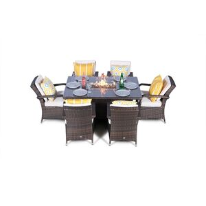 Arizona Fire Pit Square Rattan Patio Dining Set - Brown / 6 by Giardino