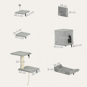 PawHut 6-Piece Cat Wall Shelves - Grey by PawHut