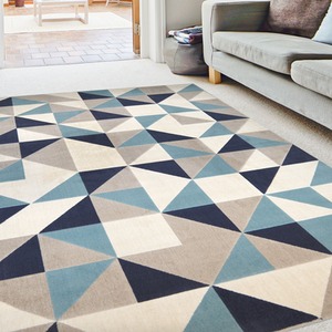 Teal Blue 3D Geometric Living Room Rug - Ballina - Blue / 230cm by The Rug Wholesaler