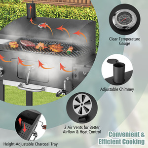Camping Charcoal Grill BBQ Smoker Combo - Black by Costway