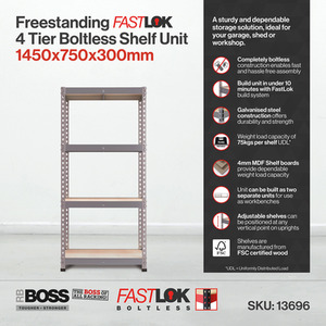 Pack of 2 FastLok Garage Shelving Racking Units - Silver / 145cm by RB BOSS
