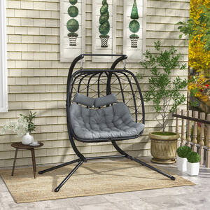 Outsunny Cushioned PE Rattan Hanging Swing Chair for 2 - Black by Outsunny
