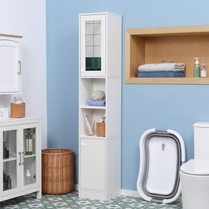 kleankin Tall Bathroom Storage Cabinet Narrow Freestanding - White by kleankin