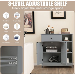 Bathroom Floor Cabinet Kitchen Cupboard - Grey by Costway